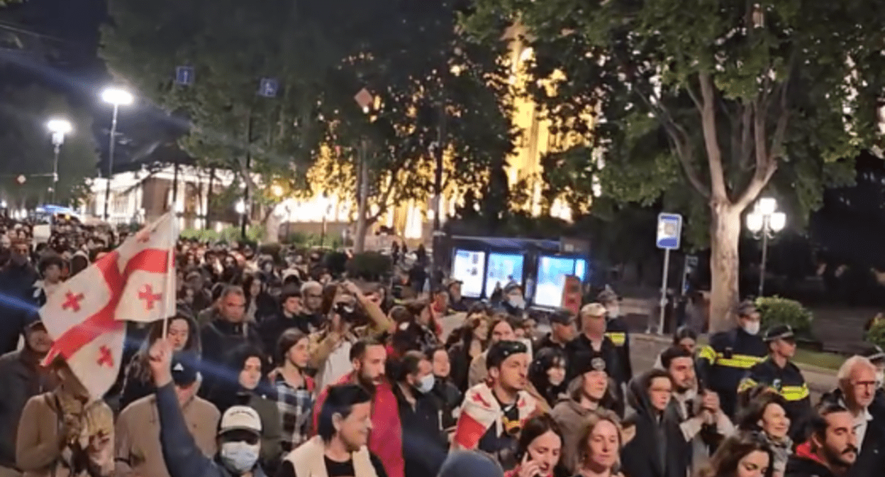 Акция протеста в Тбилиси. Стоп-кадр видео "Новости Грузия" от 08.05.24, https://t.me/NGnewsgeorgia/15266